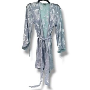 90s Vintage Kimono Robe Medium Blue Fairy Sheer Floral Coquette Boho Corragecore